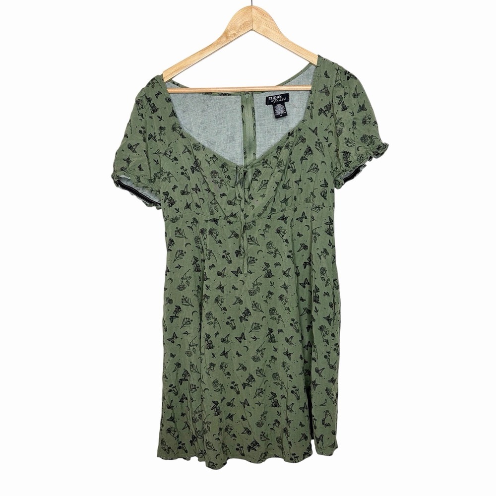 Thorn & Fable Butterfly Mushroom Mini Dress Womens L Whimsigoth Forest Fairy